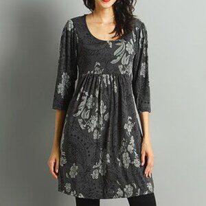 Reborn Dress Women's Size XL Black Gray Floral 3/4 Sleeve Scoop Neck Like New